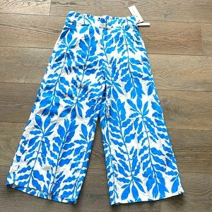 Rachael Zoe Wide Leg Tropical Print 💯 Washable Linen Elastic Waist Crop Pant-SM